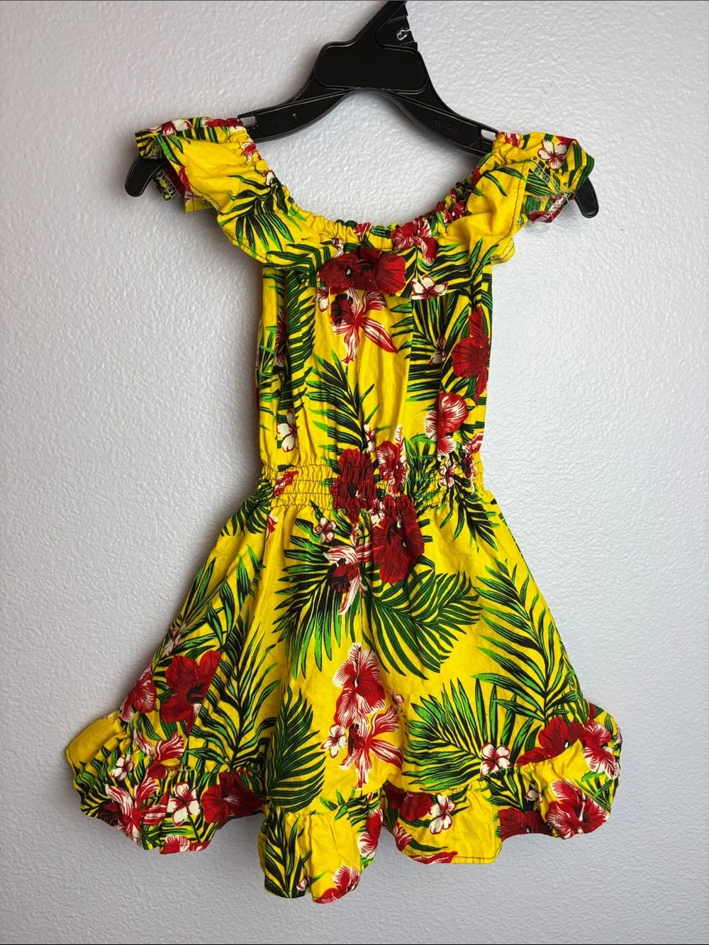 Bright Yellow Mulberry Hibiscus Tropical Floral Cotton Dress